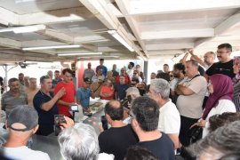 Balıkçı barınağındaki mezatta balıklar kapışılıyor