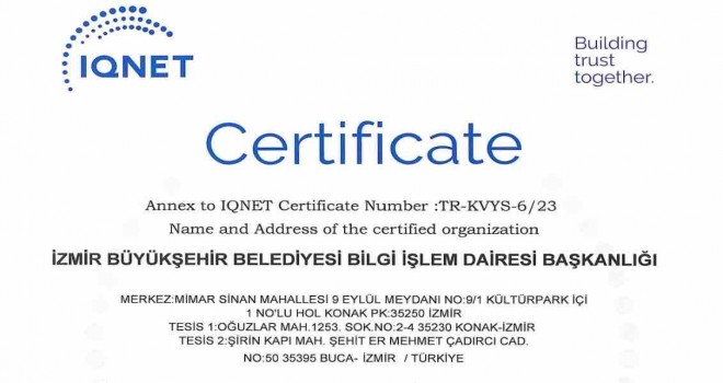İzmir Büyükşehir Belediyesi ISO 27701 standardına sahip ilk ''Büyükşehir'' oldu