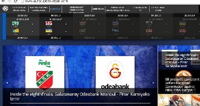 Pınar Karşıyaka-Galatasaray Odeabank maçı Eurocup sitesinde manşet!