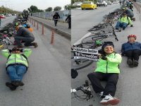 Bostanlı'da bisikletciler yol için eylem yaptı...