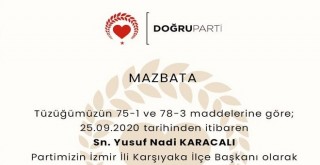 Doğru Parti Karşıyaka İlçe Başkanı Karacalı oldu